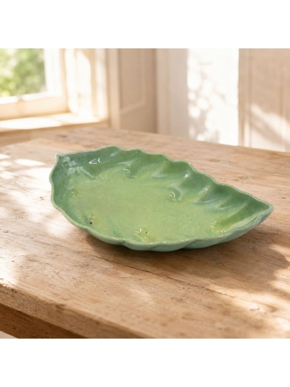 Vintage Beauceware Canada 359 Green Ceramic Leaf Bowl Pottery Dish 12"